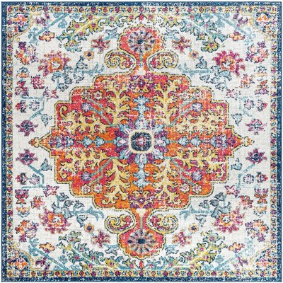 Mark & Day Olivia 6'7"x6'7" Square Woven Indoor Area Rugs Saffron/Navy: Traditional Medallion, Stain-Resistant, Pet Friendly
