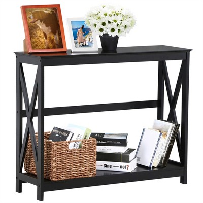 Yaheetech 2-Tier X-Design Console Table Sofa Side End Table for Living Room