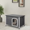 PawHut 31"L Wooden Decorative Dog Cage Kennel Wire Door with Lock Small Animal House with Openable Top Removable Bottom Gray - 2 of 4