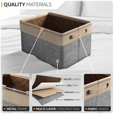 Neutral Cotton and Jute Rectangular Storage Bins with Handles - 3 Pack