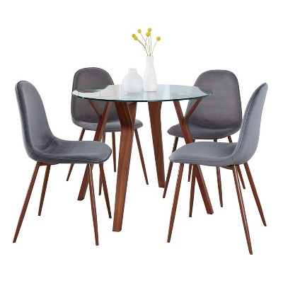 LumiSource 5pc Round Folia Pebble Dining Set Walnut