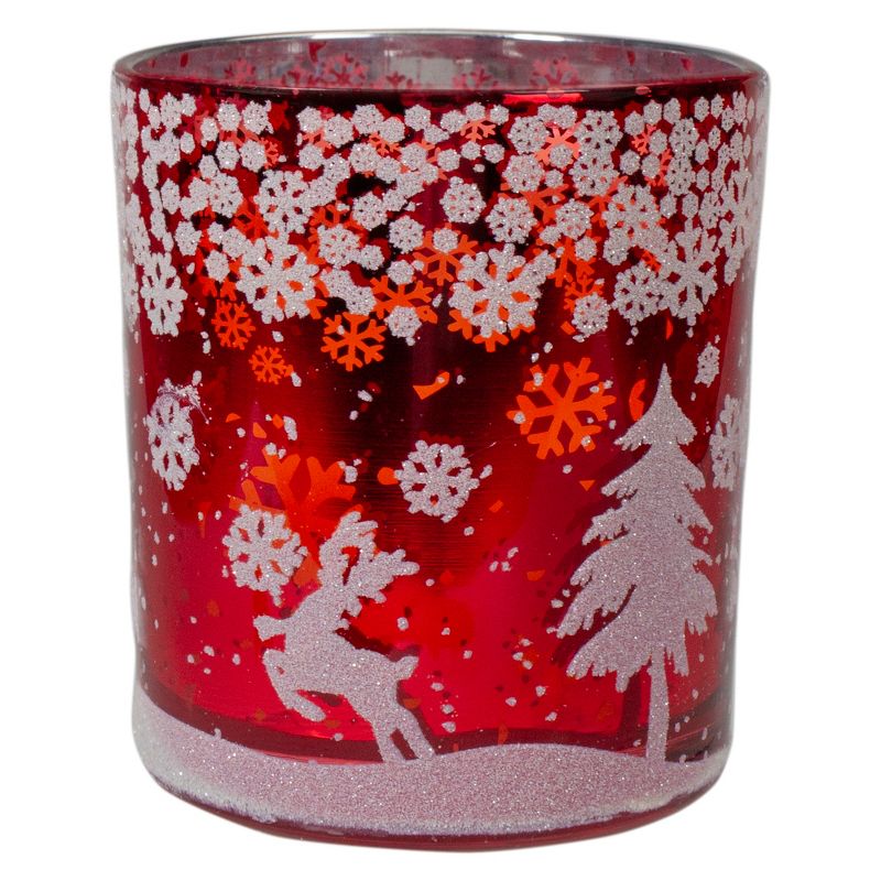 Northlight 3" Red and Shiny Silver Deer in Winter Woods Flameless Glass Candle Holder, 5 of 6