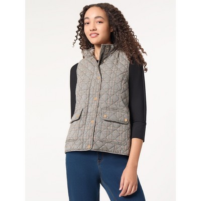 Jones New York Plaid Quilted Puffer Vest - S