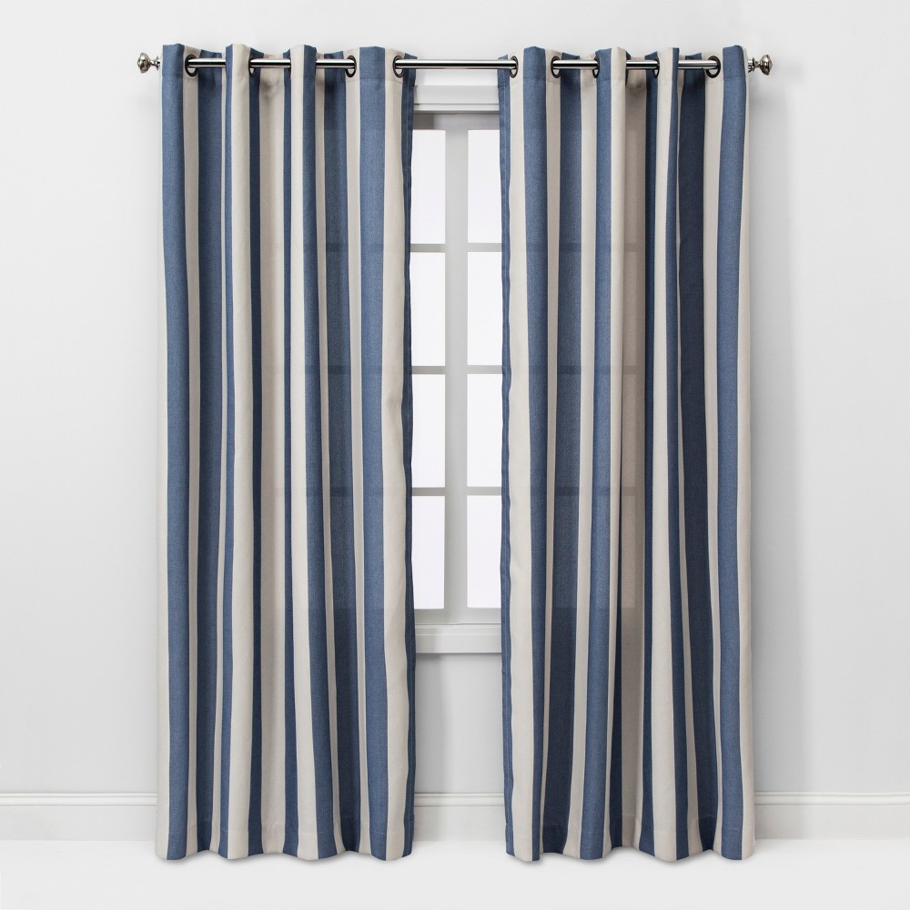 95x54 Cabana Stripe Light Filtering Curtain Panel Cream/Navy - Threshold was $34.99 now $17.49 (50.0% off)