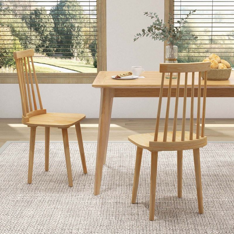 Costway Windsor Dining Chairs Set of 2/4 Dining Chairs with High Spindle Back Natural, 3 of 10
