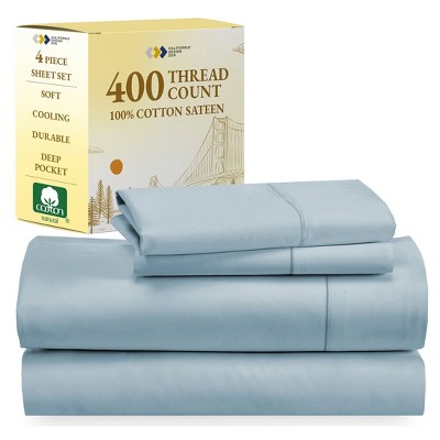 Cotton Sheets Set - Softest 400 Thread Count Bed Sheets, 100% Cotton Sateen, Cooling, Deep Pocket by California Design Den