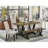 HomeStock 6-Pc Rectangle Distressed Jacobean Finish Solid Wood Top Dining Table with 1-Bench, 4-Chairs - 2 of 4