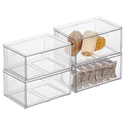 mDesign Plastic Stackable Bathroom Storage Organizer with Drawer