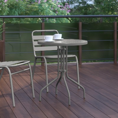 Bellamy 23.6'' Round Silver Metal Table with Tempered Glass Top
