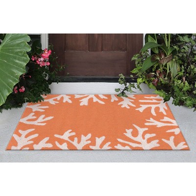 Hand-Tufted Round Orange Synthetic Coral Border Rug
