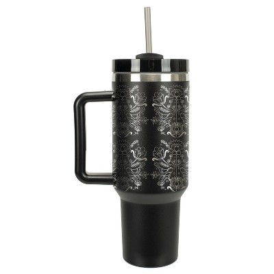 Elanze Designs Gold Love Birds Vintage Floral Damask 40 oz. Stainless Steel, Large Water Bottle Coffee Mug, Spill & Leak Resistant, Thermal Travel