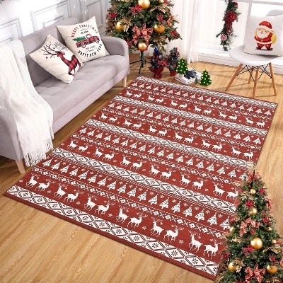 GustoWave Snowflake Christmas Holiday Decorative Area Rug for Bedroom Living Room, Red