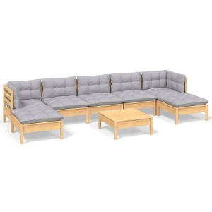 vidaXL Solid Pinewood Patio Lounge Set 8 Piece with Cushions - Brown and Gray - 1 of 4