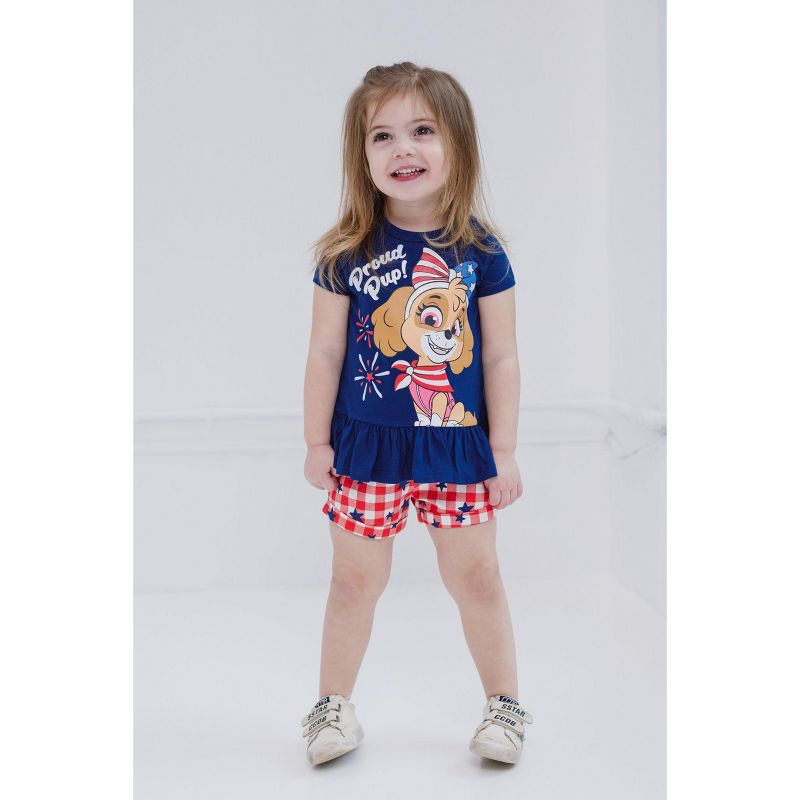 Paw Patrol Skye July 4th Girls Peplum T-Shirt and Twill Shorts Outfit Set Little Kid to Big Kid, 3 of 7