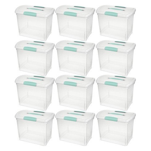 Sterilite Large Nesting ShowOffs, Stackable Small Storage Bin with Latching  Lid and Handle, Plastic Container to Organize Office Files, Clear, 12-Pack  