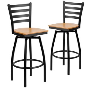 Emma and Oliver 2 Pack Ladder Back Swivel Metal Barstool - 1 of 4