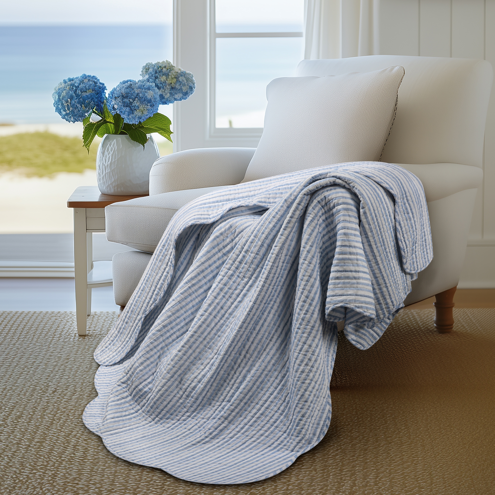 Martha Stripe Blue Quilted Throw - Levtex Home