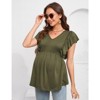 Coolmee Womens Maternity Summer Ruffle Short Sleeve Tops Shirts Casual V Neck High Waist Pregnancy Tunic Blouse - 2 of 4