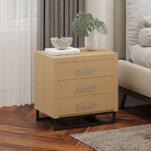 3 Drawer Cabinet, Dresser For Bedroom With 3 Drawers, Silver Handle, Wood Night Stand, Sideboard Cabinet For Hallway Entrance Living Room - 1 of 4
