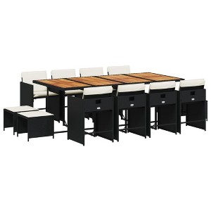 vidaXL Patio Dining Set - 13 Piece, Black Poly Rattan, Acacia Wood Tabletop, Cushions Included, Foldable Storage - 1 of 4
