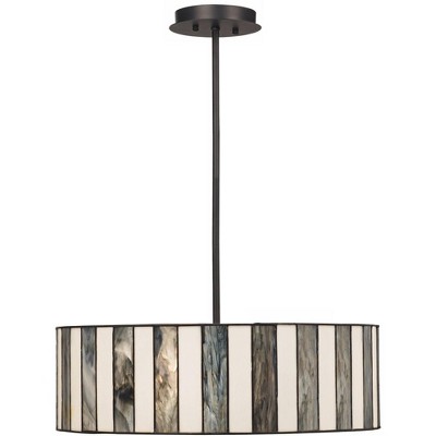 Tiffany-Inspired Black and White Striped Drum Pendant Light