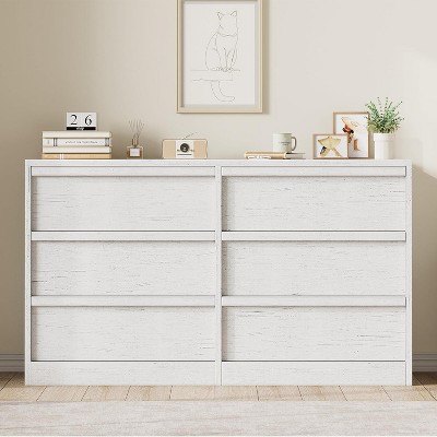 Homhougo  Drawer Dresser, Modern Wooden Double Dresser Organizer with Large Storage for Bedroom, Living Room