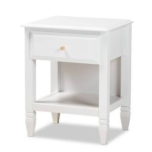 1 Drawer Naomi Wood Bedroom Nightstand White/Gold - Baxton Studio: Glamorous Bedside Table with Gold-Tone Knob & Shelf - 1 of 4