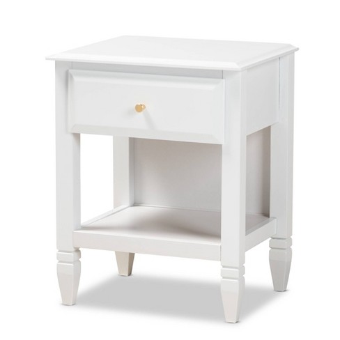 1 Drawer Naomi Wood Bedroom Nightstand White gold Baxton Studio