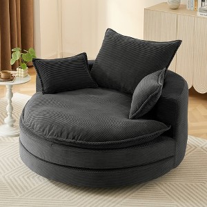 Whisen Corduroy Swivel Round Sofa Chair with Dual-layer Cushion Design and 3 Removable Pillows - 1 of 4