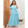 Womens Plus Size V Neck Wrap Maxi Dress High Waist Ruffle Summer Casual Dress with Belt, Solid Light Green, 3XL - 2 of 4
