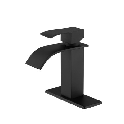 LunaLulink Matte BlackWaterfall Spout Single Handle Bathroom Sink Faucet