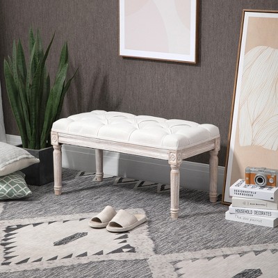 HOMCOM Storage Ottoman Bench Linen-Touch Fabric Tufted Chest Footstool with Flipping Top Beige