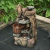 LuxenHome Resin Stacked Rock Wall and Barrel Outdoor Fountain with Lights - 2 of 4
