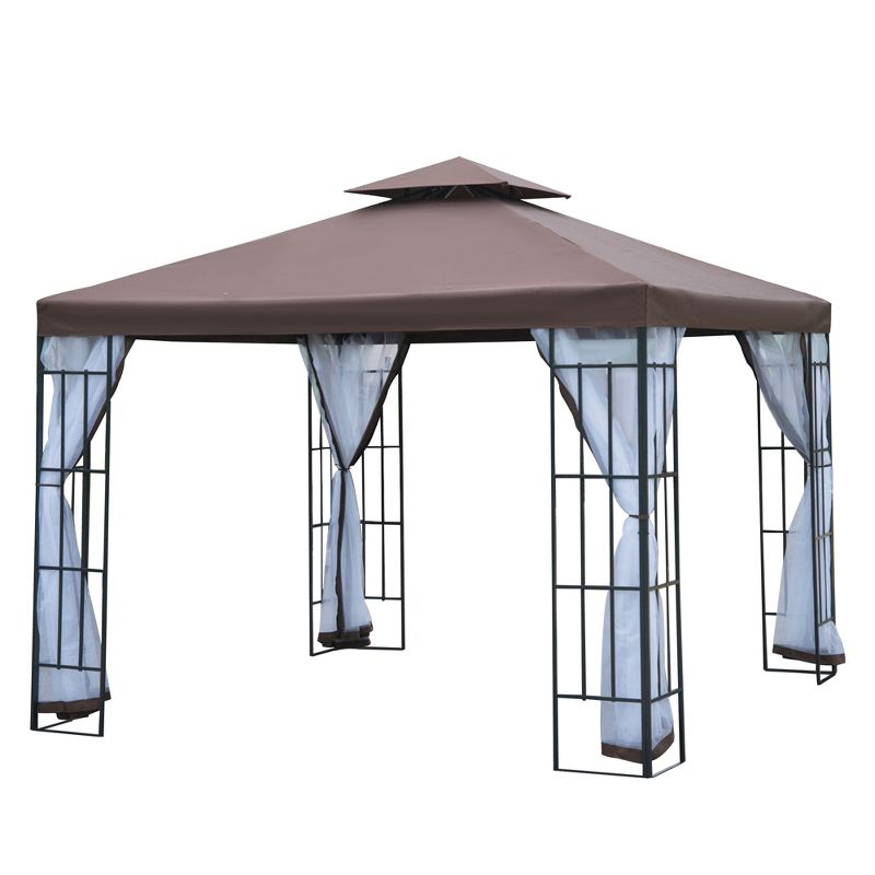Outsunny 10'x10' Outdoor Gazebo, Double Tiered Canopy Tent with Mosquito Netting, and Steel Frame for Patio, Backyards and Parties, Coffee, 4 of 7