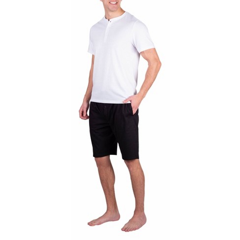 Sleephero Men's Short Sleeve Henley Short Pajama Set White W/ Black Xl :  Target