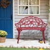 Karl Home | 38.5-Inch Red Aluminum Garden Bench with Floral Backrest - 4 of 4