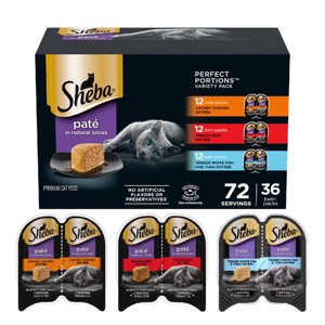 Sheba Perfect Portions Pate Chicken, Beef & Tuna Premium Wet Cat Food All Stages - 2.6oz/36ct Variety Pack - 1 of 4