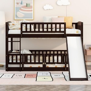 NicBex Twin Over Twin/Full Over Full Solid Wood Bunk Bed with Slide,Versatile Loft Bed with Fence and Ladder for Bedroom,White/Gray/Espresso - 1 of 4