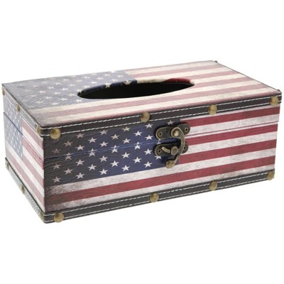 Juvale American Usa Flag Rectangular Tissue Box Wood Cover Holder, Red White And Blue, 10 X 6 X