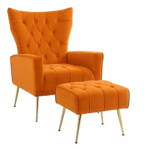 Lyngins Velvet Accent Chairs with Ottoman,Upholstered Arm Chairs for Living Room,Bedroom - 1 of 4