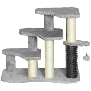 2 in 1 Cat Tree Tower 3-Step Pet Stairs with Scratching Posts, Tickling Post, Toy Balls, for High Beds - 1 of 4