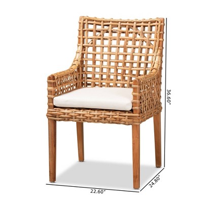 Handcrafted Indonesian Rattan and Wood Armchair with Plush Cushion