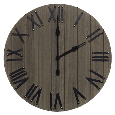HomeRoots 21" Gray And Black Rustic Wood Silent Analog Round Wall Clock