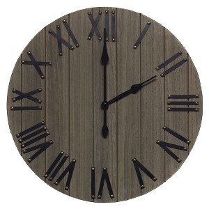HomeRoots 21" Gray And Black Rustic Wood Silent Analog Round Wall Clock - 1 of 4