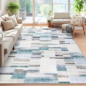 Washable Modern Geometric Rug Non Slip Low Pile Rug Contemporary Floor Cover Foldable Indoor Carpet for Living Room Bedroom Playroom Office - 1 of 4
