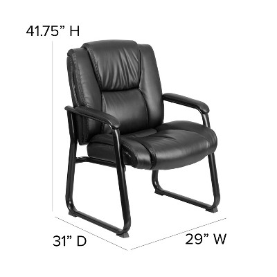 Black Leather Executive Side Chair with Fixed Arms and Metal Frame