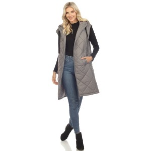 Women's Diamond Quilted Hooded Puffer Vest - White Mark - 1 of 4
