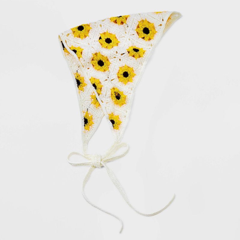 Crocheted Sunflower Headscarf - Wild Fable&#8482; White/Yellow Floral Print, 3 of 6