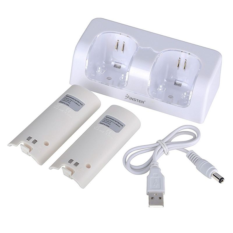 Insten For Nintendo Wii Controller & Wii U Remote - Dual Charger Charging Dock with 2x Rechargeable 2800 mAh Battery, White, 2 of 9