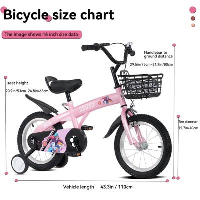 Vynxaria 16 inch sporty kids bike with training wheels and stand Adjustable saddle Suitable for boys and girls ，tall Height 41-53 inches